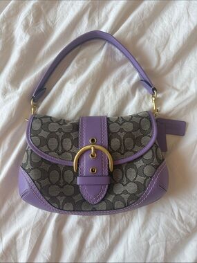 Coach Lavender Trim Signature Shoulder Bag with Gold Buckle